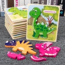 Bebê de madeira dos desenhos animados dinossauro 3d quebra-cabeça para crianças menino menina montessori aprendizagem precoce educacional puzzle brinquedos - Image 1