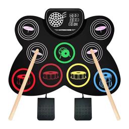 Dobrável Roll Up Tambor Eletrônico com Chifre de Áudio Recarregável Desktop Pad, Dtx Games, Pedal de Prática para Crianças - Image 1