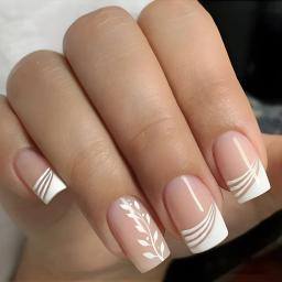 24 pçs simples cabeça quadrada unhas falsas com cola gelatinosa rosa branco gradiente imprensa francesa em unhas falsas curto cobertura completa dicas de unhas - Image 2