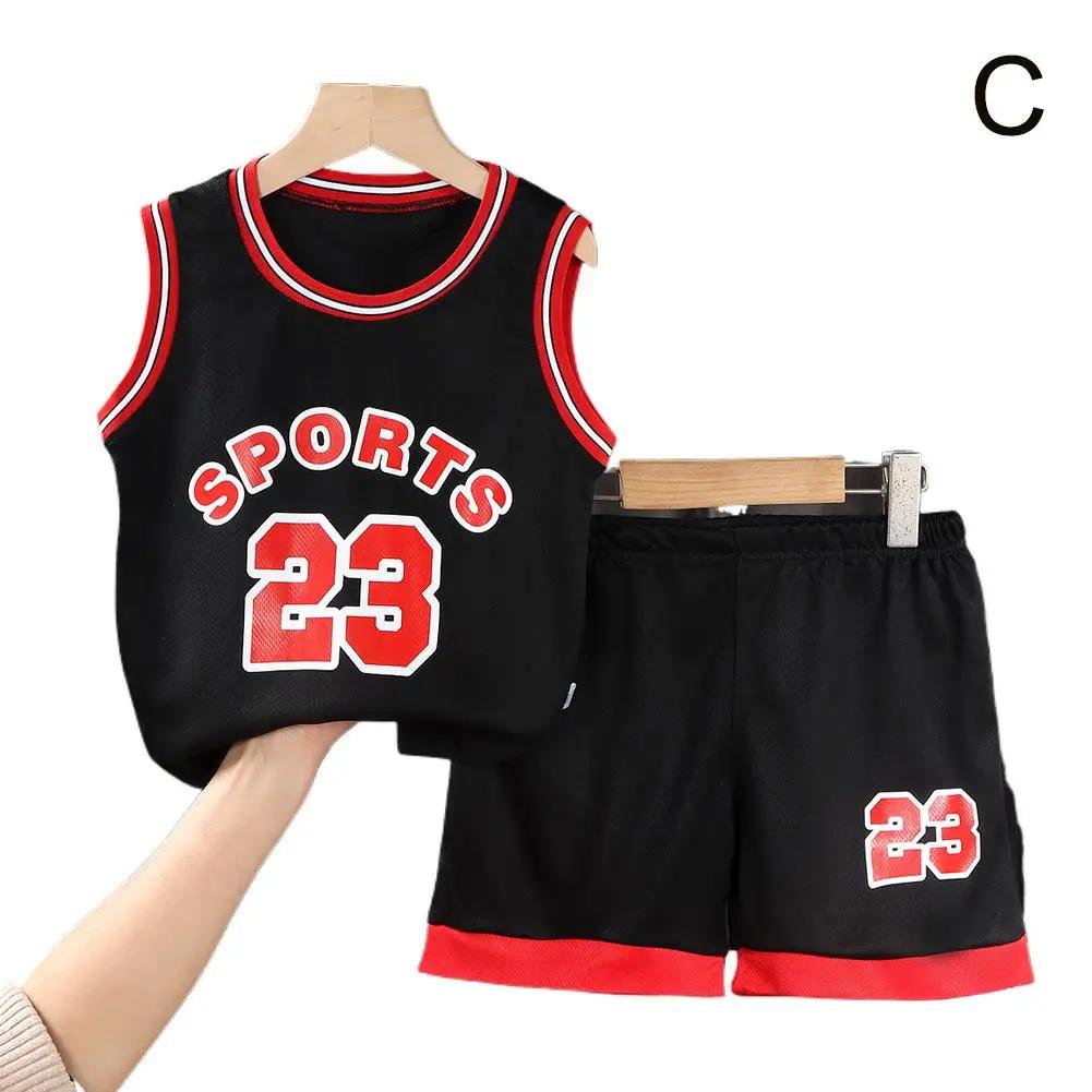 Conjunto uniforme respirável de basquete para crianças, roupas de bola adolescentes, camiseta, camisola e calças curtas, roupas de treino infantis, 90-120cm - Image 1