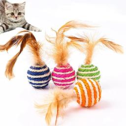 Brinquedos para gatos de estimação sisal pena bola gato scratch bola brinquedos suprimentos para animais de estimação cor aleatória игрушки для jutшек - Image 1