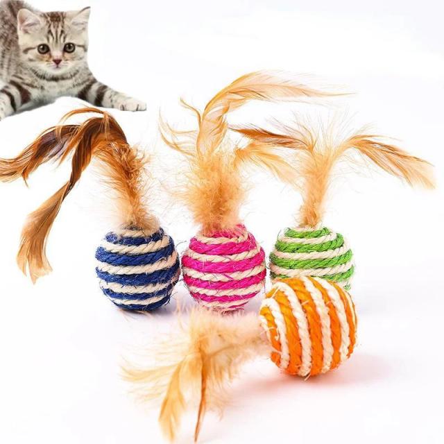 Brinquedos de Sisal com Pena e Bolinha para Gatos - Diversão e Estímulo para seu Animal de Estimação