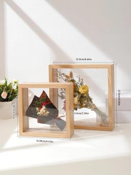 Porta-retrato de madeira transparente, flor seca Display Stand, arte decorativa em casa, moldura flutuante - Image 5