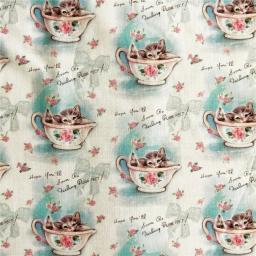 Tecido De Algodão Para Patchwork DIY, Adorável Material De Costura Vintage, Tecidos Impressos De Gato De Teacup, Bolsa De Bebê E Bonecas - Image 1