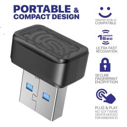 Fingerprint Mini Leitor de Chave Biométrica, USB, impressão digital, U2F, Security Key Dongle, Windows Olá, Anti-Spoofing, 360 ° Touch para PC ou laptop - Image 1