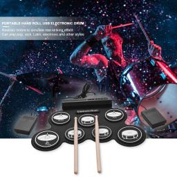 Kit de Bateria Eletrônica com Baquetas e Pedal Sustain, Rolo de Mão, Bateria de Música Dobrável, Prática Portátil, USB, Kit 7-Pad - Image 4