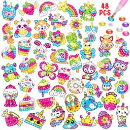Pintura diamante adesivos Kits para crianças, Fácil DIY desenhos animados adesivos, Pintura por números, Artesanato para crianças, 12 48pcs - Image 6