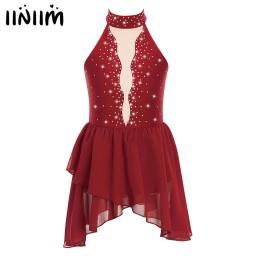 Crianças meninas strass ballet vestido lírico artístico patinação artística ritmo ginástica dança traje pura malha irregular bainha vestido - Image 1