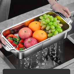 Prato de aço inoxidável ajustável, escorredor para pratos, frutas e vegetais, organizador de cozinha que economiza espaço - Image 2