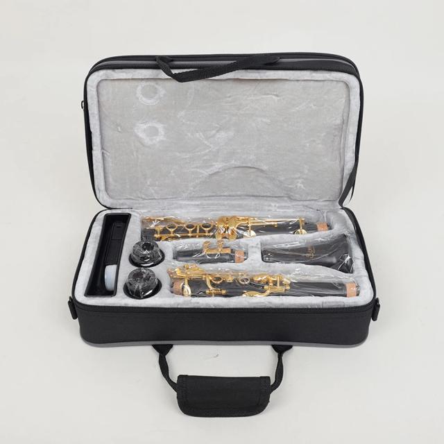 Clarinete Slade Ebony B Plano 17 Chaves com Banho de Ouro - Instrumento Profissional com Acessórios Inclusos