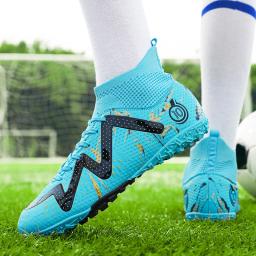Sapatos de futebol profissional para adolescentes, botas de futebol masculinas, tênis azul de cano alto, tênis antiderrapante de futsal, TF, FG, tamanho 33-46 - Image 3