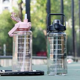 2 Litros Esportes Garrafa De Água Com Palha Homens Mulheres Fitness Garrafas De Água Fria Ao Ar Livre Bottlesc Com Time Marker Drinkware - Image 2