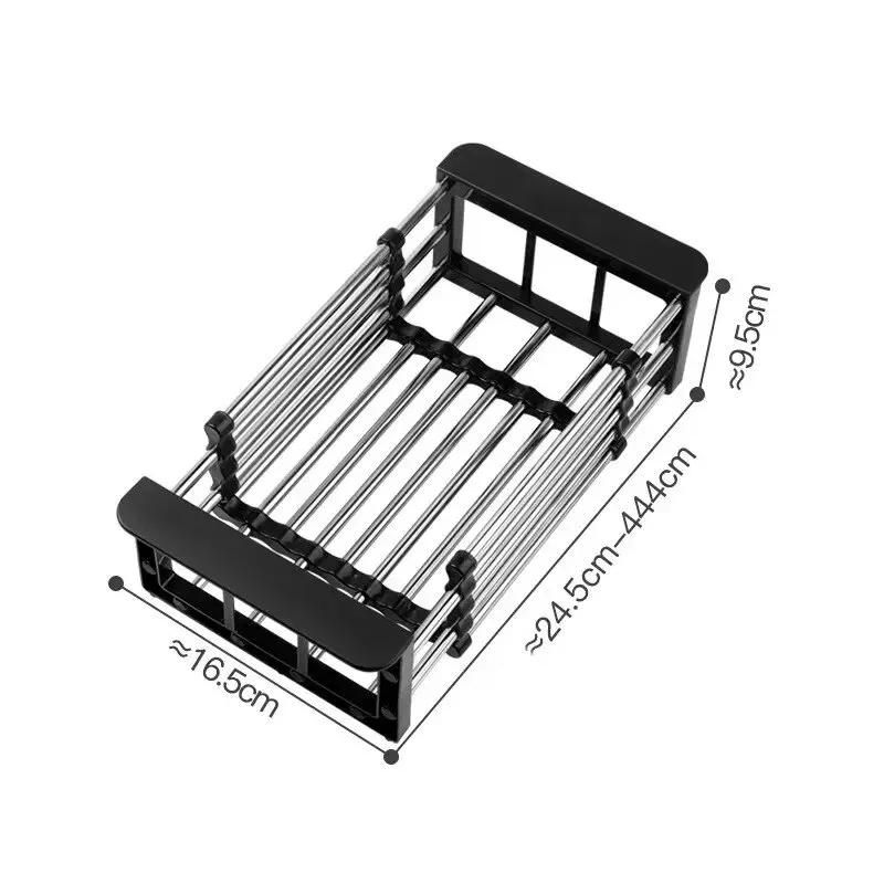 Escorredor de prato de aço inoxidável ajustável, telescópico Drain Rack, Organizador de cozinha de frutas e legumes, perfeito - Image 1