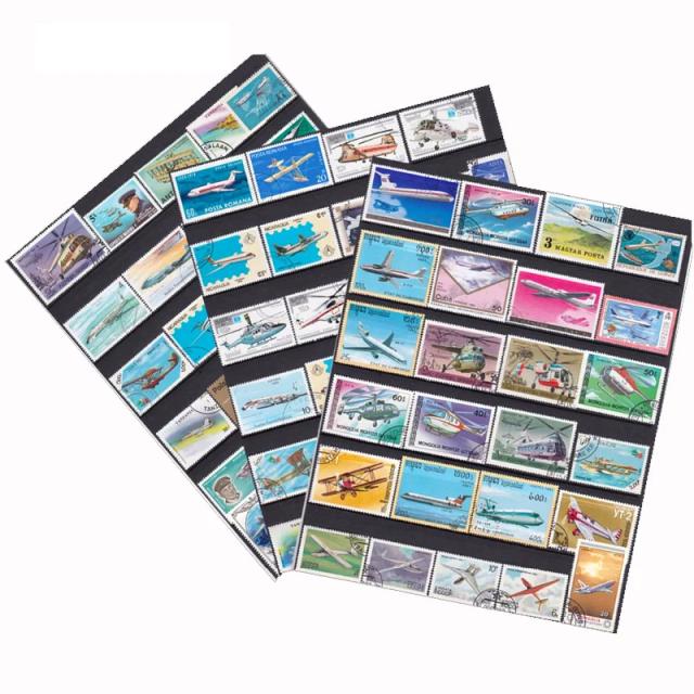 Conjunto de 100 Selos Postais de Aviões Não Utilizados com Post Mark para Colecionadores