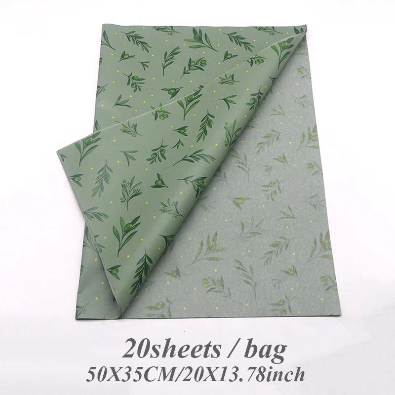 Padrão de Folha Verde Papel De Tecido, Perfeito para Embrulho, Artesanato DIY, Decorações De Festa De Casamento, 50x35cm, 20 Folhas - Image 1