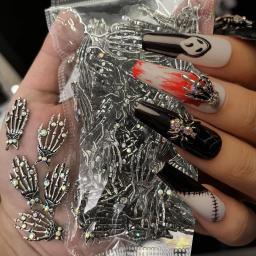 3D Metal Halloween Ornamentos, Projeto Esqueleto, Crânio Preto, Aranha Mão, Nail Art Decorações, DIY Jóias, Acessórios, 10pcs - Image 1