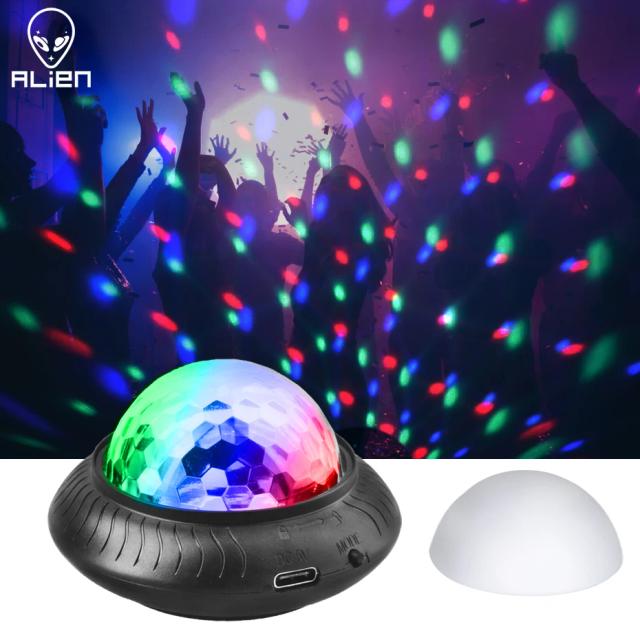 Luz Noturna Portátil ALIEN: Mini Bola de Discoteca RGB 2 em 1 com Efeito Sonoro para Festas, Casamentos e Eventos móveis