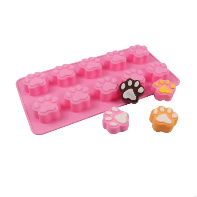 Molde de Silicone para Doces com Patas de Cão e Gato - Ideal para Chocolates, Gelo e Biscoitos com 10 Cavidades