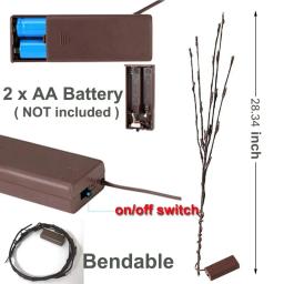 Luz LED do ramo de salgueiro a pilhas, Lâmpada artificial do ramo, Vaso de galho, Luzes LED para festa, Decoração de quarto DIY, 20LEDs - Image 3