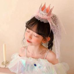 Novo chapéu de aniversário 1 2 3 chapéus de festa de chá de bebê para meninas coroa bandana com renda crianças feliz aniversário decoração suprimentos - Image 3