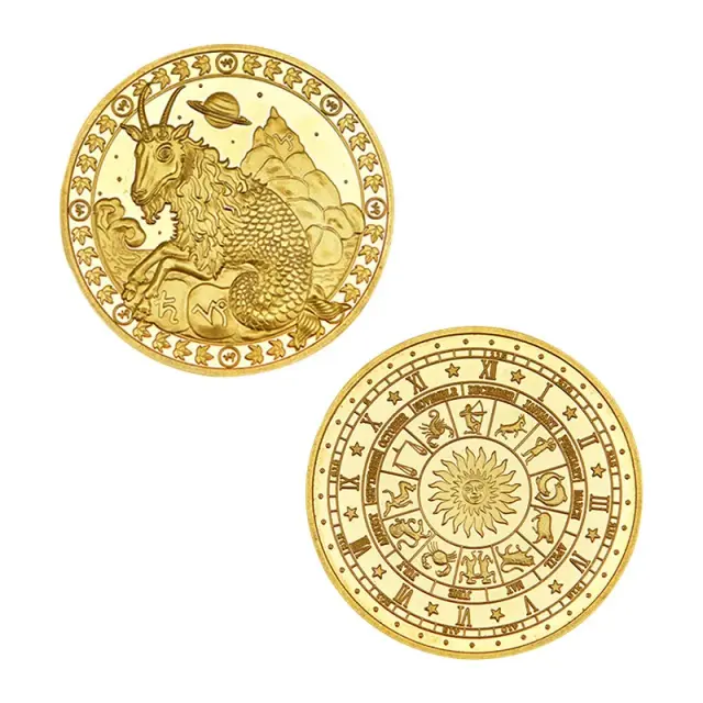 Conjunto de Moedas do Zodíaco Banhadas a Ouro: 12 Constelações em Arte Abstrata para Colecionadores e Presentes Criativos