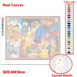 Disney kit de pintura para adultos beleza e a besta pintura a óleo por números dos desenhos animados colorido lona acrílico pintado à mão presente diy - Image 2