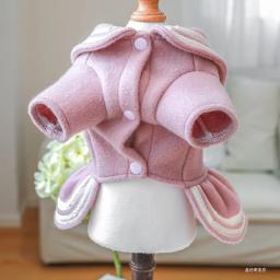 Vestido princesa espessado quente para animais de estimação, vestuário para cães e gatos, adequado para cães de pequeno e médio porte, rosa, dourado, outono, inverno, 1pc - Image 2