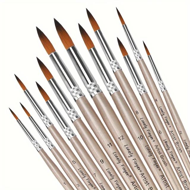 Conjunto Profissional de Pincéis de Pintura com Ponta Redonda, 12 Peças para Acrílico, Aquarela e Óleo