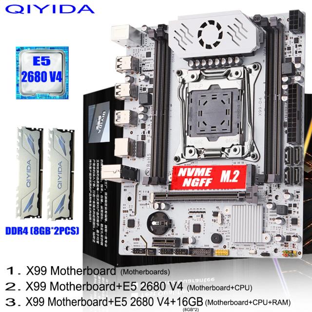 QIYIDA X99 Placa-Mãe LGA 2011-3 Xeon E5 2680 V4 DDR4 16GB NVME M.2