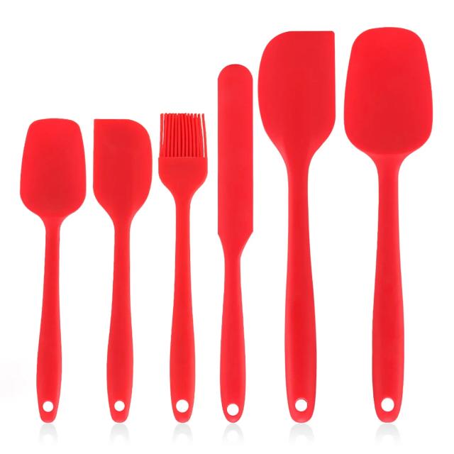Espátulas de Silicone Resistente ao Calor para Cozinha - Conjunto 6 Peças com Raspadores, Escova de Óleo e Ferramentas para Bolo e Salada