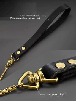 Deluxe Coleira para Cachorro e Conjunto de Cordão Corrente P de Metal para Cães de Estimação Pequenos Médios Grandes Arnês Treinamento Corrigindo Irritabilidade Prata Ouro Cintos de Aço Inoxidável Cabo de Couro Durável - Image 3