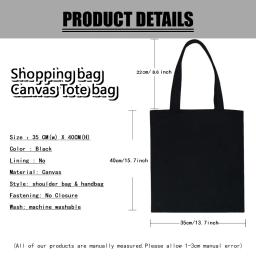 Bolsa preta personalizável para mulheres, bolsas de lona grandes, sacolas de compras, bolsa de anime, tecido Shopper Cloth, verão - Image 6