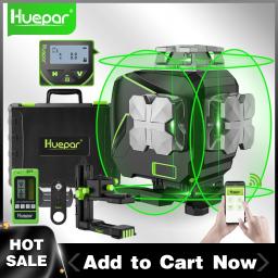 Huepar-4D Nível laser 4D de auto-nivelamento, linha cruzada com receptor, tela LCD, Bluetooth, controle remoto, 4x360 °, S04-5RG - Image 1