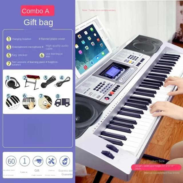 Sintetizador Digital Inteligente com Piano de Ensino Profissional e 61 Teclas - Teclado MIDI Eletrônico AA50EO