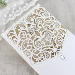 Convite de festa personalizado roya cinza branco corte a laser bolso com diamante casamento cartão de aniversário decoração para casa papel 50 conjuntos - Image 6
