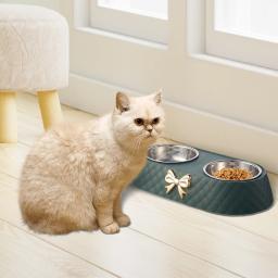 Tigelas duplas antiderrapantes removíveis duplas para cães e gatos, acessórios duráveis, simples de limpar, filhote de cachorro pequeno conveniente, tamanho 34x17,5x6,5 cm - Image 5