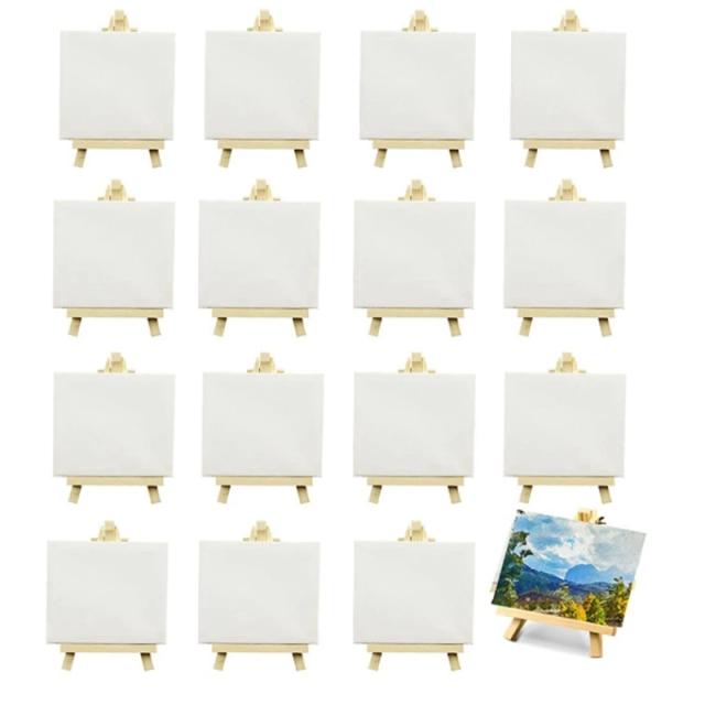 Pequenas Telas de Pintura com Cavalete para Crianças - Pacote com 16 Mini Telas 4x4 Polegada para Artesanato