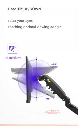 LCD LED Monitor Holder, Gás Spring Braço, Full Motion Gás Strut, TV flexível Mount, Carregando 2-9kg, NB F80 Desktop17-27 ", Novo - Image 3