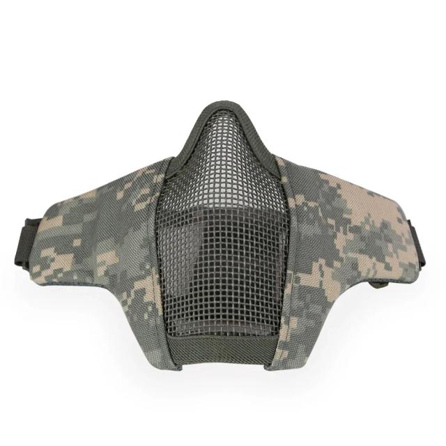 Máscara Tática Meia Face para Jogos de Guerra e Caça com Camuflagem em Malha de Aço