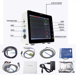 Monitor portátil multiparâmetro de sinais vitais para uso humano/veterinário, tela de 8 polegadas - Image 2