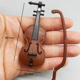 Mini violino em miniatura não-tóxico 1/12 simulação de madeira violino artesanal desktop violino decoração inodoro casa de boneca acessórios - Image 6