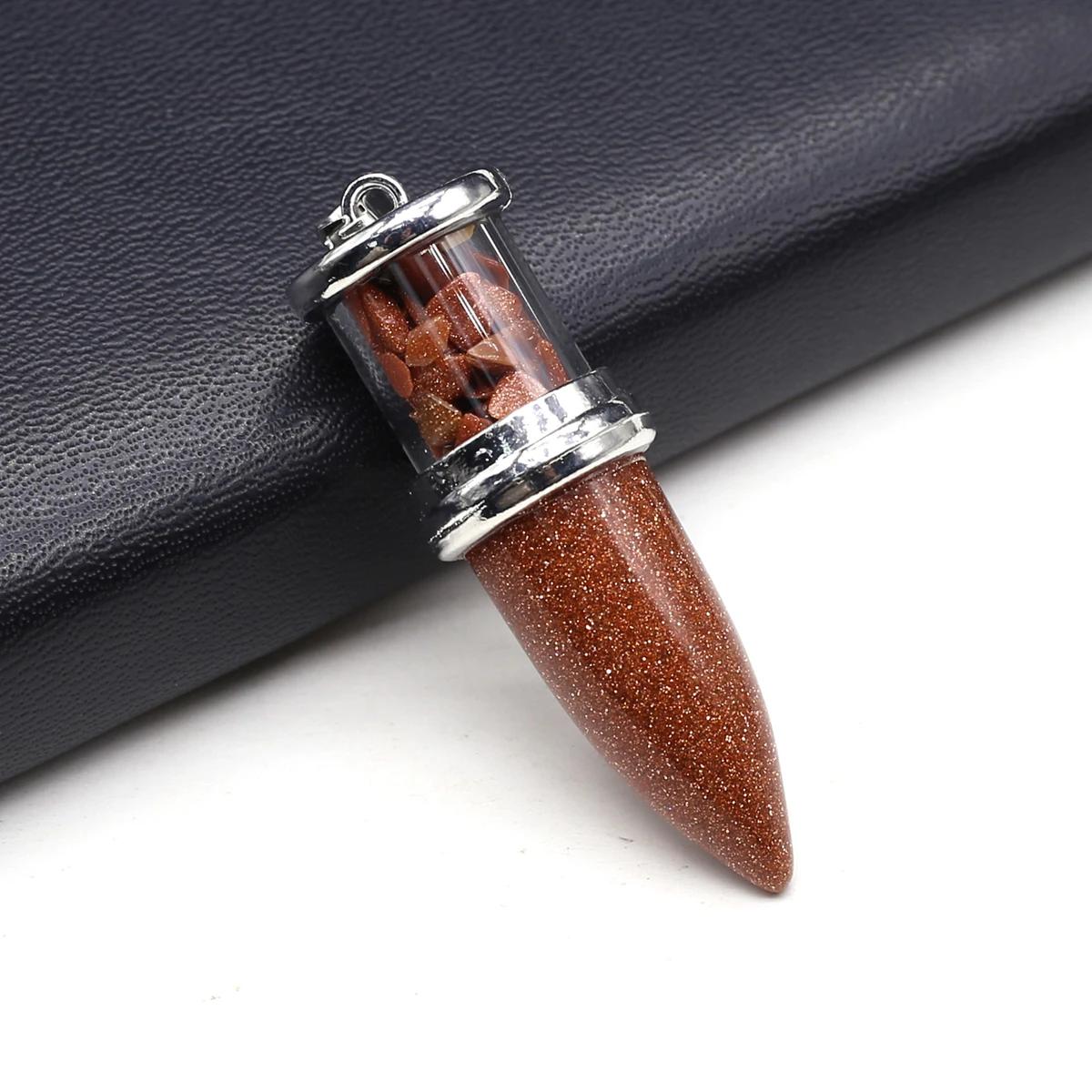 Pingente em Forma de Bala Reiki para Fazer Jóias, Pêndulo Cristal Natural, Garrafa Desejando, Encantos Lapis Lazuli, Colar DIY - Image 1