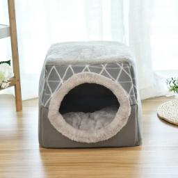 Casa de cachorro de inverno fechada quente, Tapete macio e confortável, Caverna de cães pequenos e gatos, Cama Igloo - Image 4