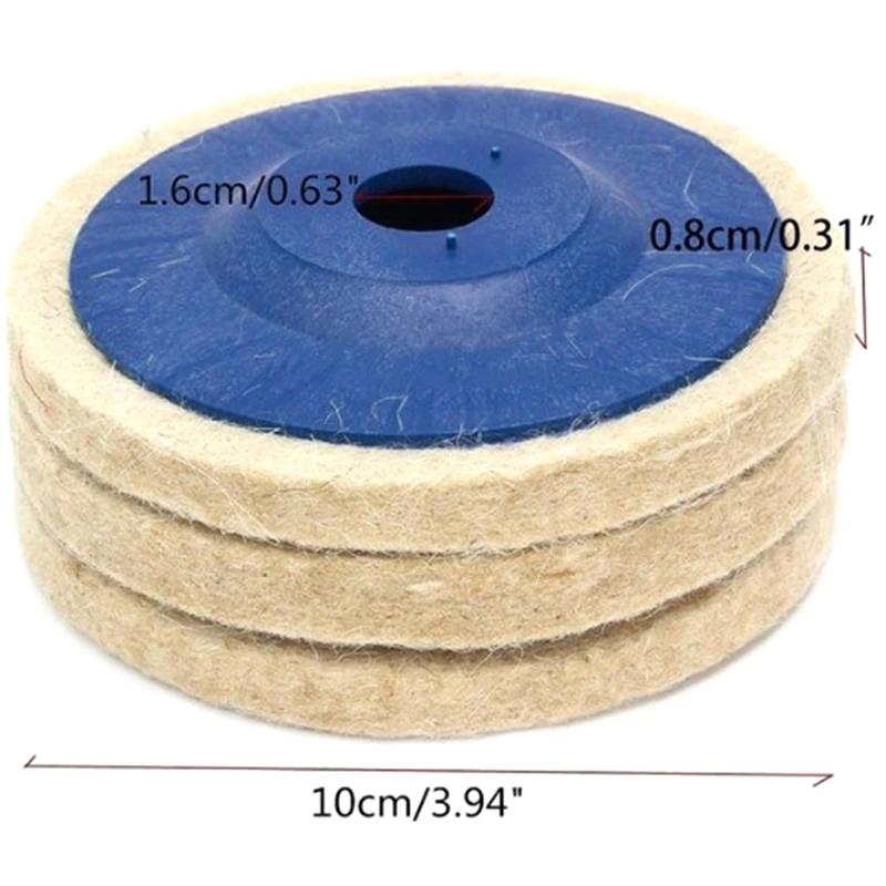 Roda de polimento de lã para alumínio de aço inoxidável Almofadas lustradoras bege Rebarbadora de moagem Disco polidor de feltro 100mm - Image 1