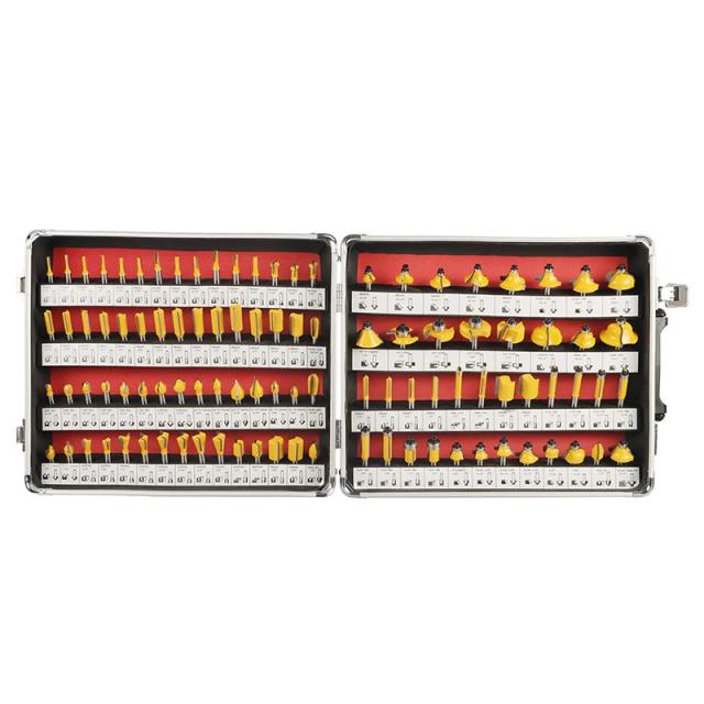 Conjunto de Bits para Router de Madeira DIY com Shank de 6.35mm - 100 Peças para Carpintaria e Gravação de Face