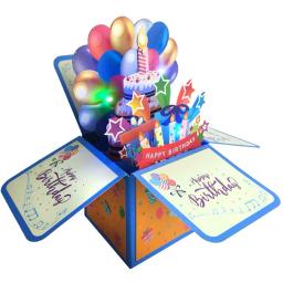 Cartão do feliz aniversário com vela luz e música, a pilhas, surpresa 3D, cartão pop-up, presentes originais para ele e ela - Image 2