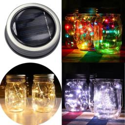 Solar Mason Jar Lid Luz, LED, fada, estrela, luzes, ao ar livre, festa, casamento, decoração do jardim, lâmpada sem bateria - Image 1