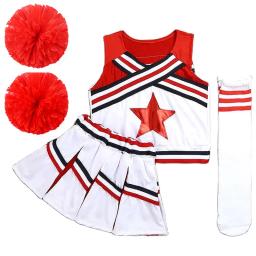 Traje de torcida vermelha para mulheres e meninas, uniforme de competição, equipe escolar, traje de dança infantil - Image 1