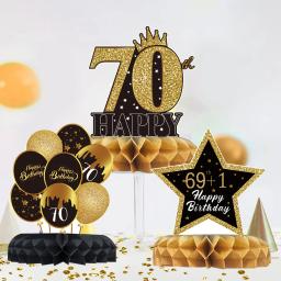 Decoração de mesa favo de mel preto e dourado, Festa de aniversário de 70 anos, Prato de foto, 70 anos - Image 6