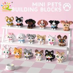 HUIQIBAO-Mini bonito Pet Dog Cat Micro Building Block Model Set para crianças, desenhos animados da cidade, tijolos de diamante, brinquedos educativos para adultos - Image 6